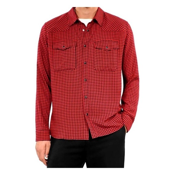 The Kooples Other - The Kooples Paris Mens Black and‎ Red Houndstooth Shirt Snap Buttons M NWT